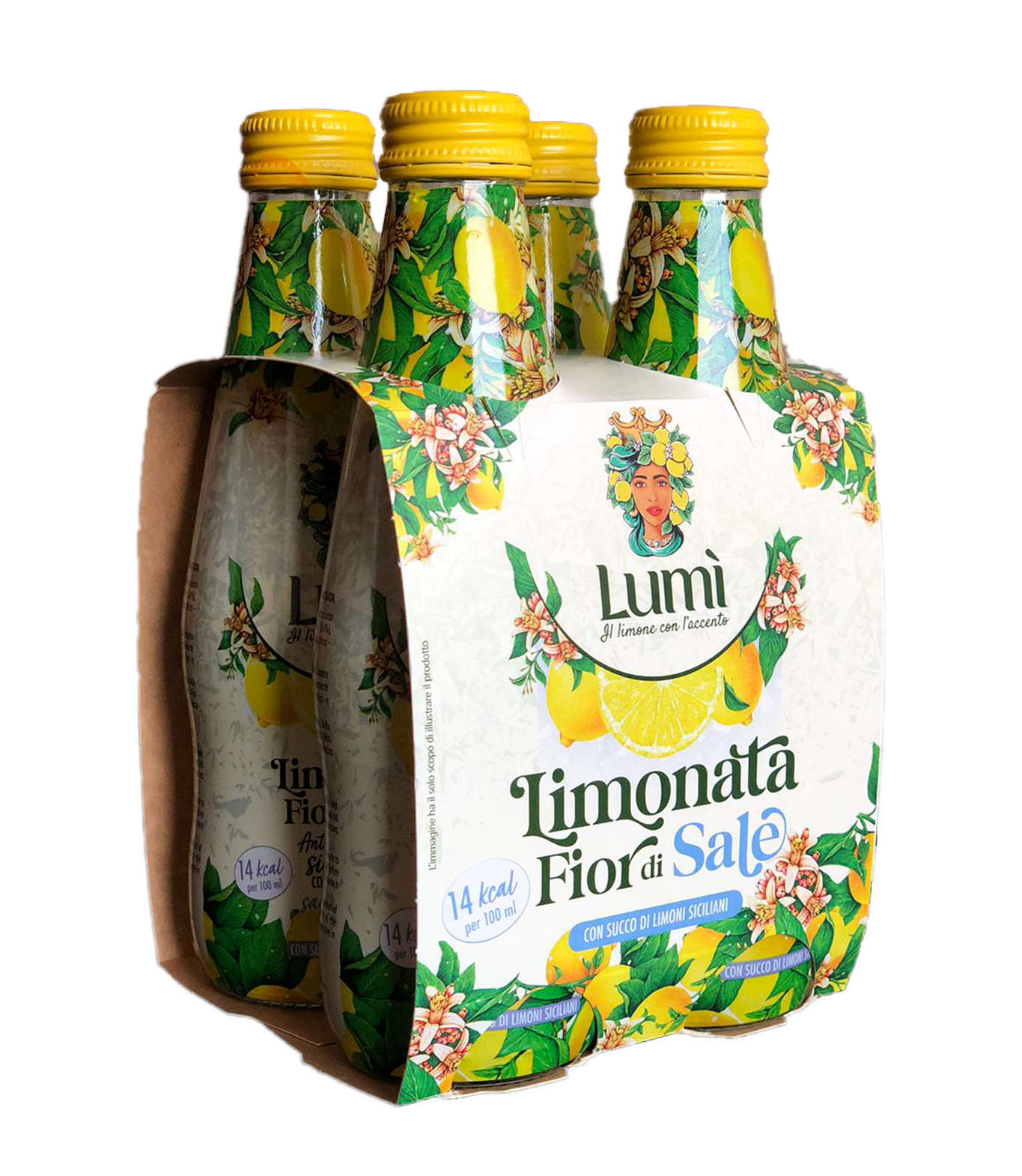 Limonata Fior di sale Lumi antica ricetta siciliana - Cluster 4 bottiglie in vetro da 250ml