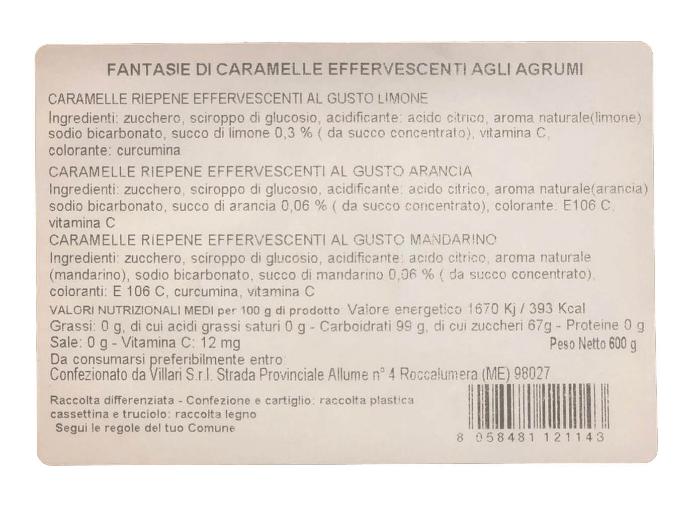 Fantasie di caramelle effervescenti agli agrumi