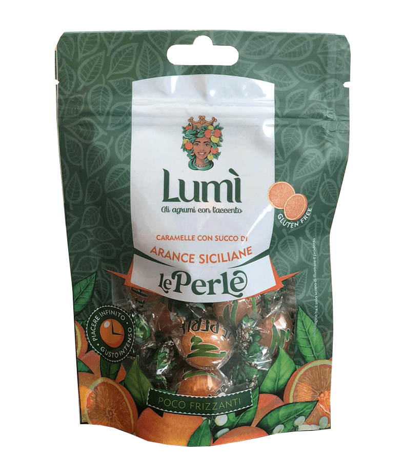 Caramelle Perle di Lumi in doypack da 100gr - Gusto Arancia