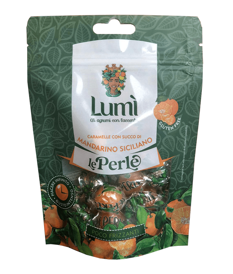 Caramelle Perle di Lumi in doypack da 100gr - Gusto Mandarino