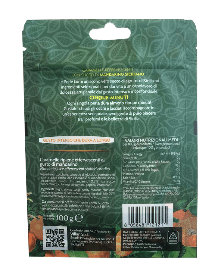 Caramelle Perle di Lumi in doypack da 100gr - Gusto Mandarino - Retro