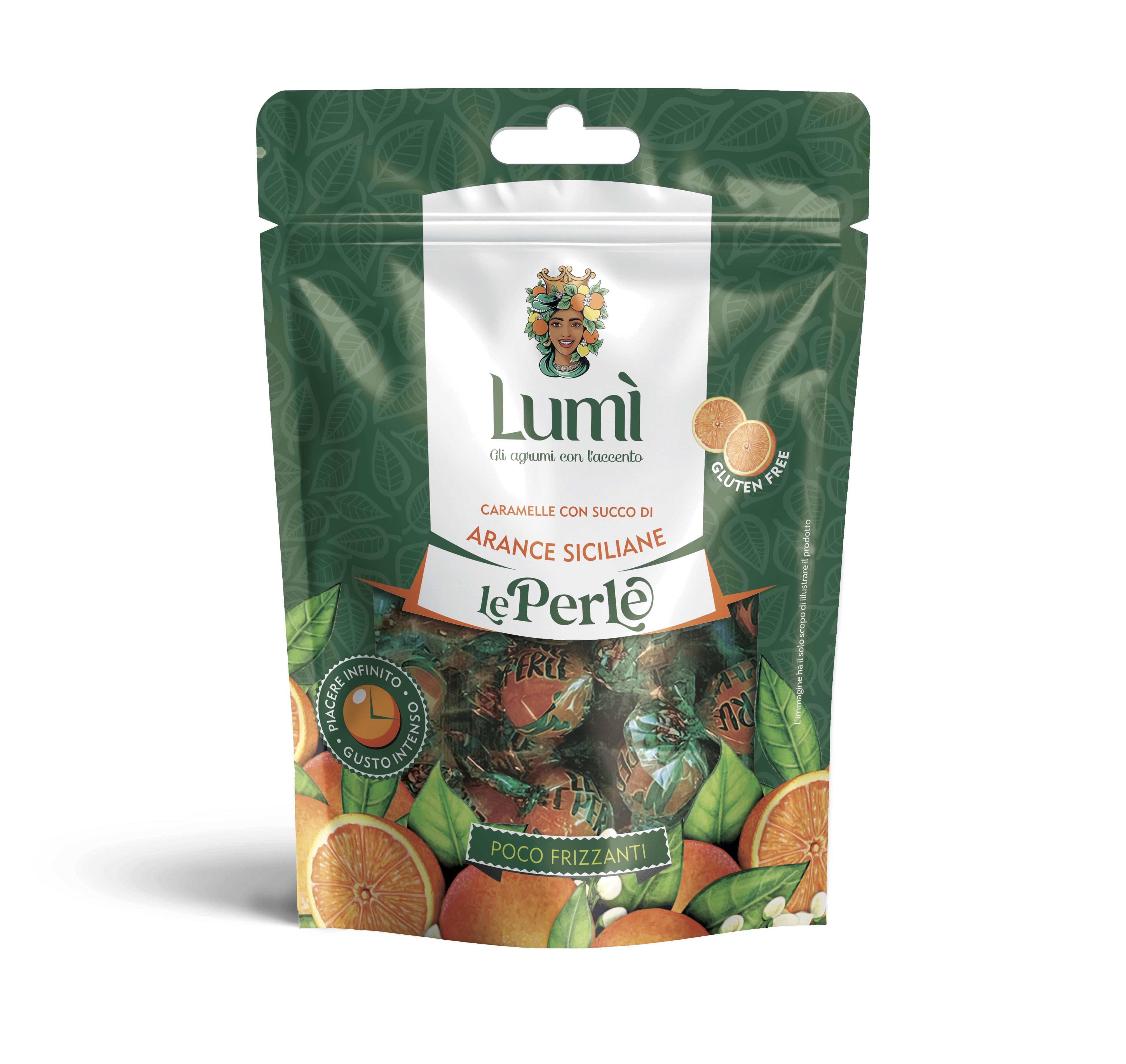 Caramelle Perle di Lumi box con 2 espositori da 14 doypack cad - Gusto Arancia